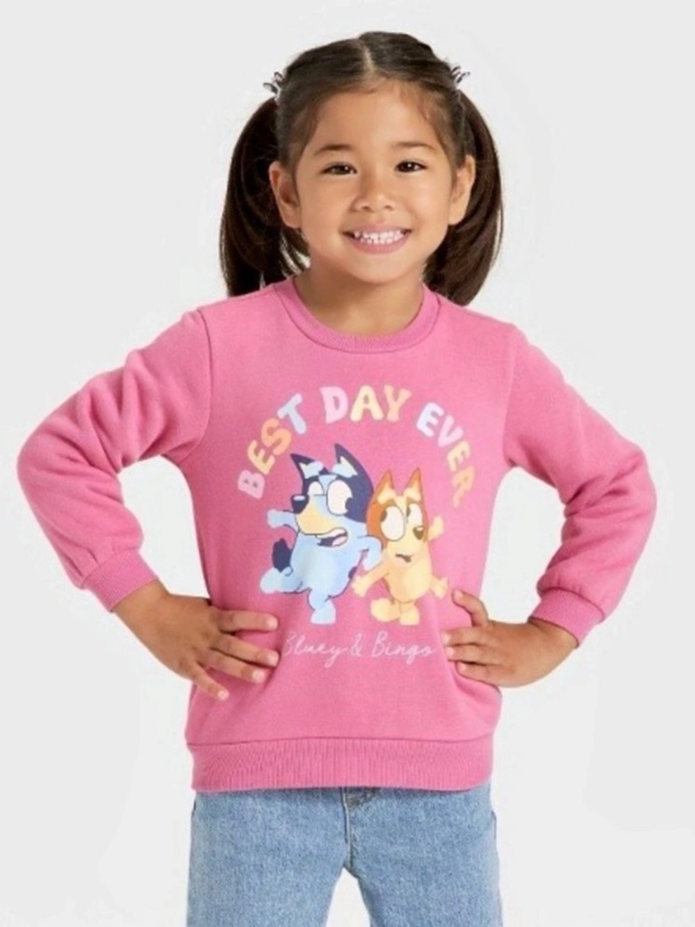 Bluey Best Day Ever Bluey & Bingo Fleece Sweatshirt Pink Sweatshirt